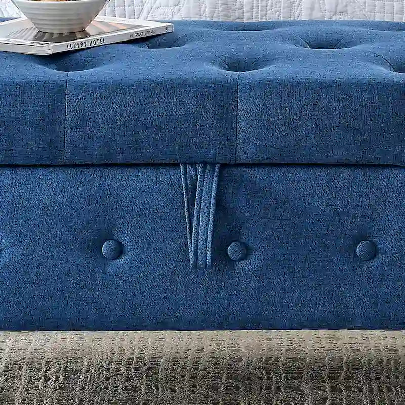 Modern Fabric Upholstered Storage Bench with Tufted Button and Rolled Arm