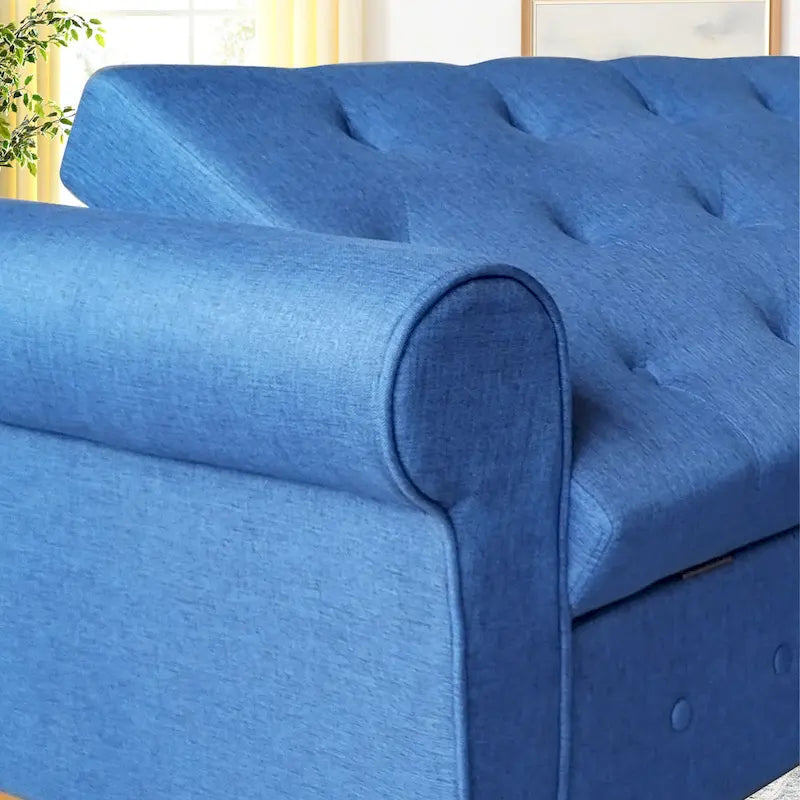 Modern Fabric Upholstered Storage Bench with Tufted Button and Rolled Arm