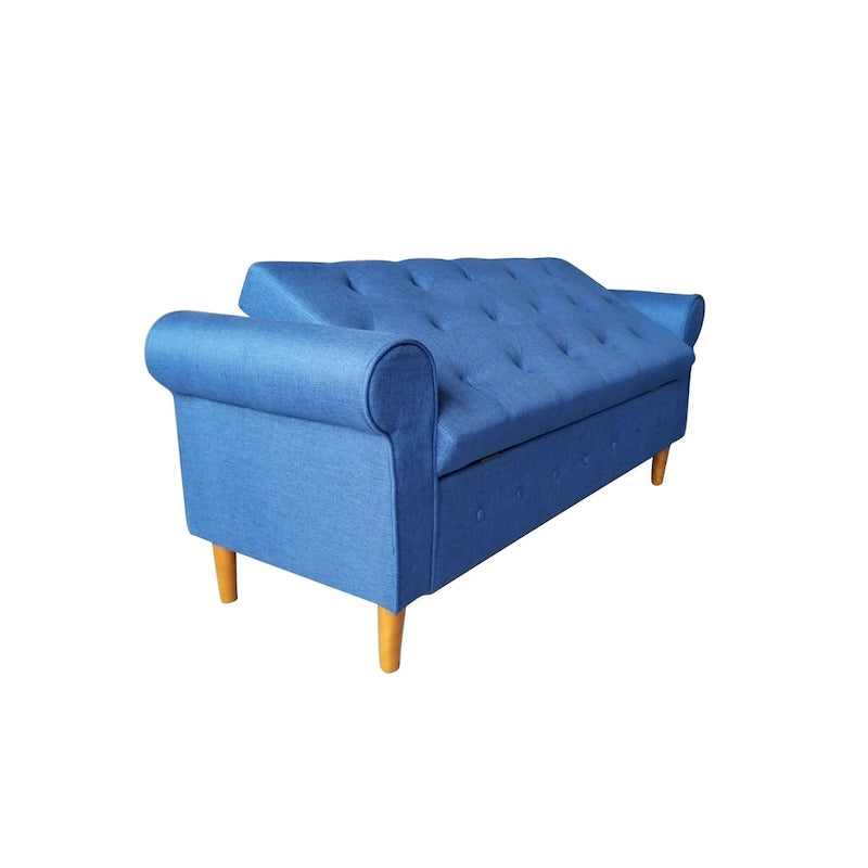 Modern Fabric Upholstered Storage Bench with Tufted Button and Rolled Arm