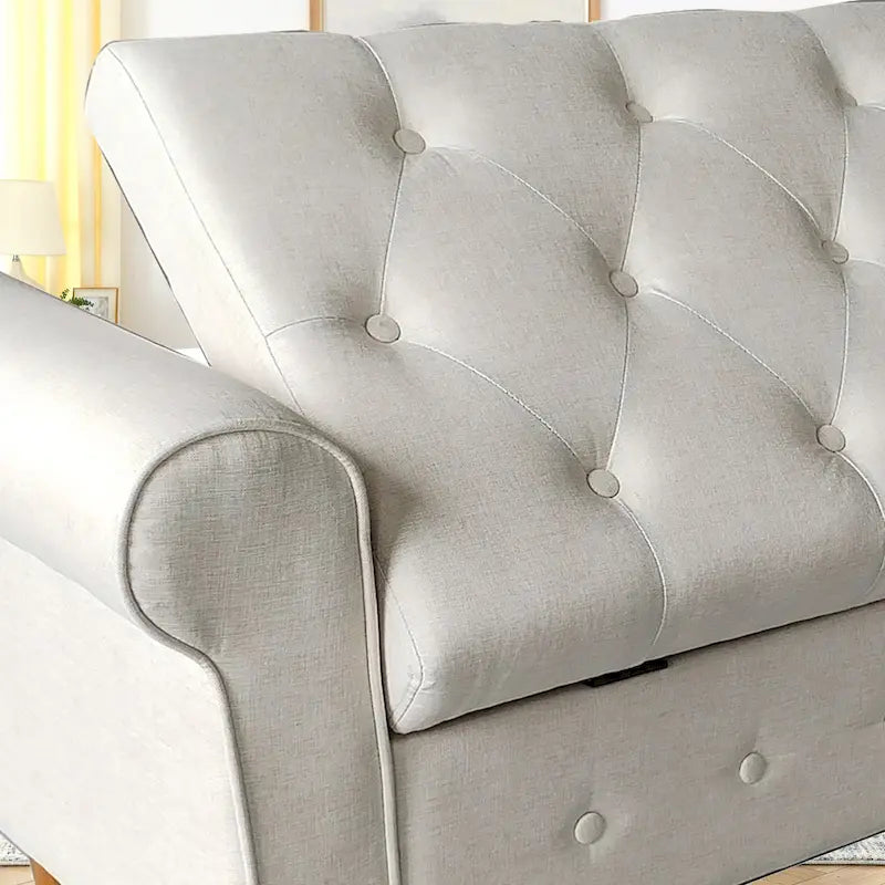 Modern Fabric Upholstered Storage Bench with Tufted Button and Rolled Arm