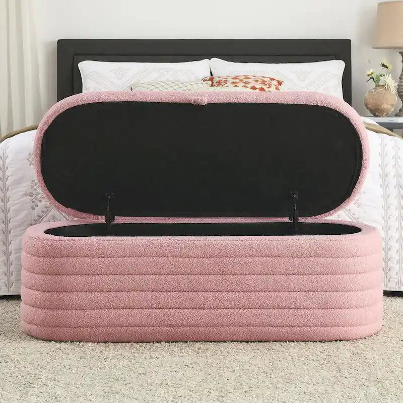 Teddy Fabric Upholstered Storage Bench End of Bed Stool with Safety Hinge