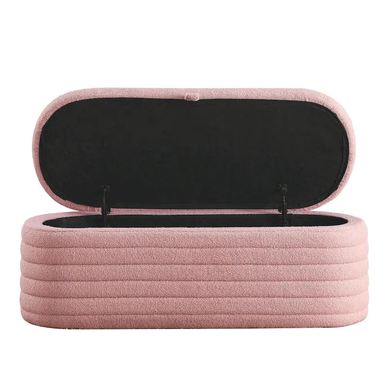 Teddy Fabric Upholstered Storage Bench End of Bed Stool with Safety Hinge