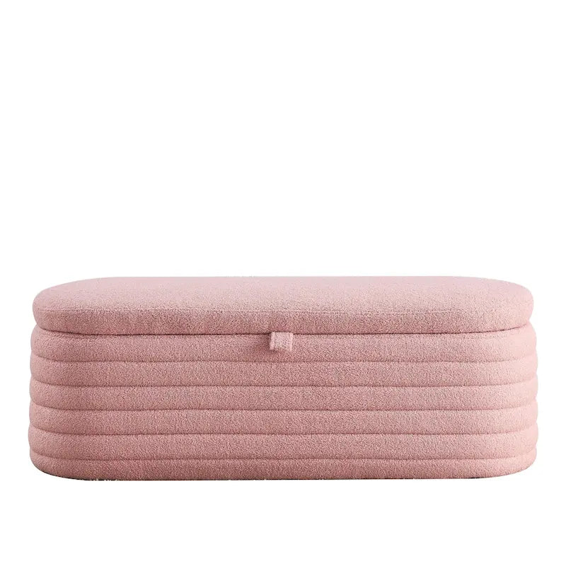 Teddy Fabric Upholstered Storage Bench End of Bed Stool with Safety Hinge