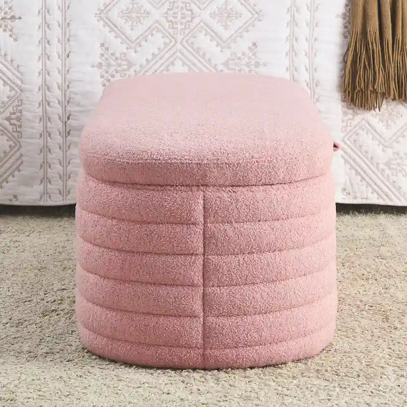 Teddy Fabric Upholstered Storage Bench End of Bed Stool with Safety Hinge