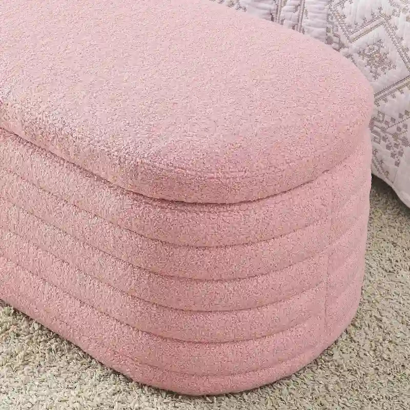 Teddy Fabric Upholstered Storage Bench End of Bed Stool with Safety Hinge