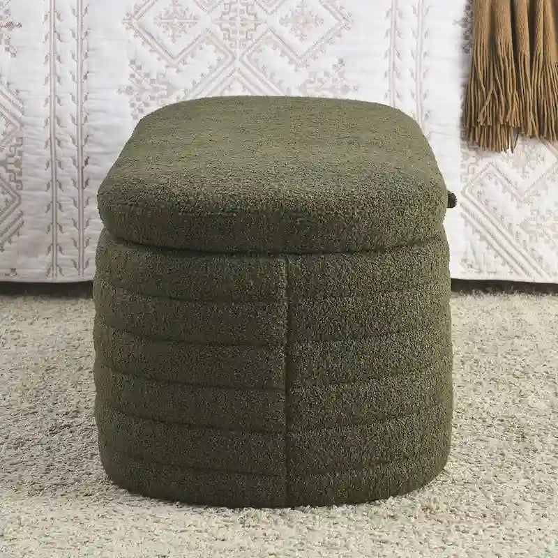 Teddy Fabric Upholstered Storage Bench End of Bed Stool with Safety Hinge