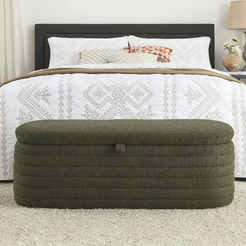 Teddy Fabric Upholstered Storage Bench End of Bed Stool with Safety Hinge