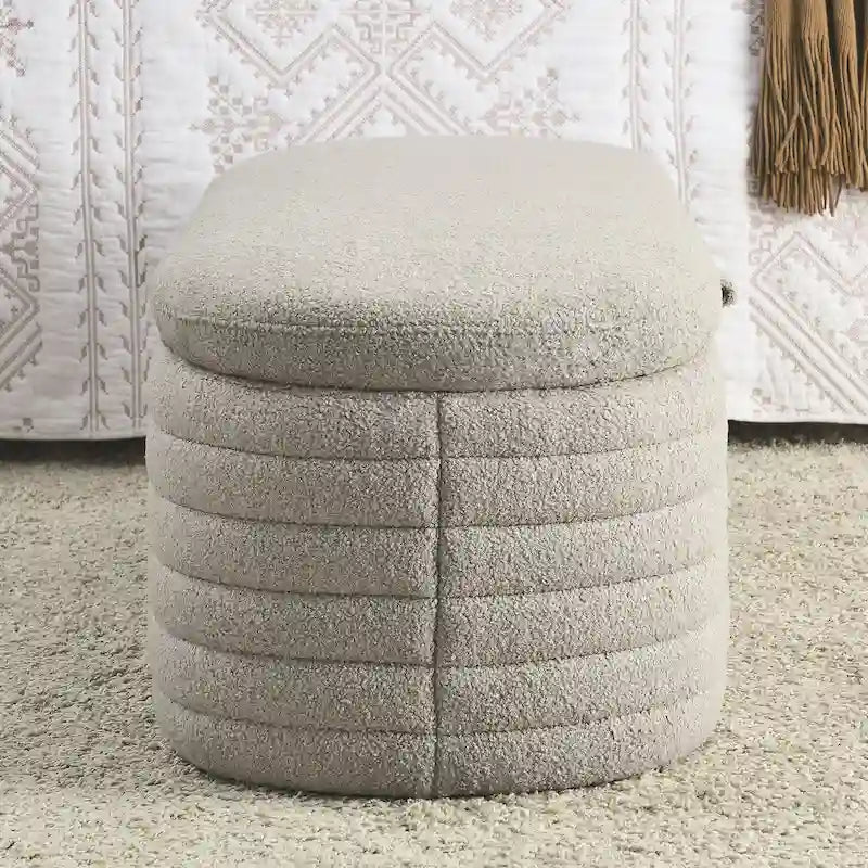 Teddy Fabric Upholstered Storage Bench End of Bed Stool with Safety Hinge