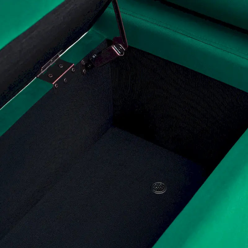 Velvet Storage Ottoman Bench with Cylindrical Arms and Iron Legs