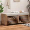 Distressed Shutter Storage Bench with Acacia Veneer for Retro Charm for Living Room, Entryway (Navy)