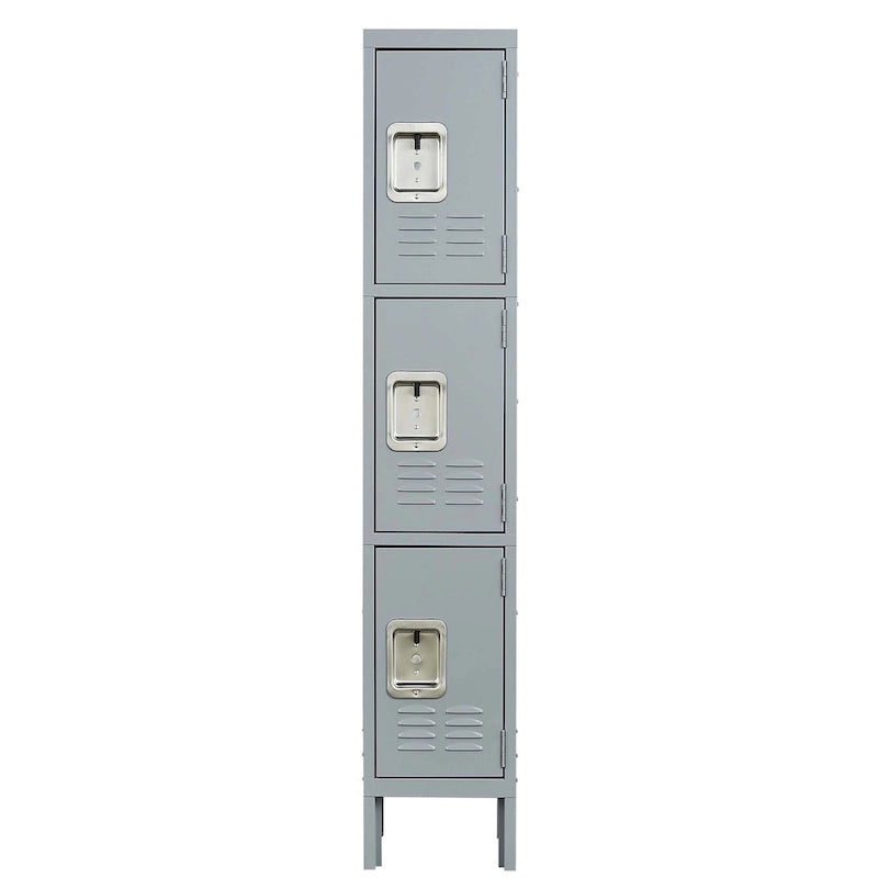 3 Door 66H Metal Lockers With Lock for Employees,Storage Locker Cabinet for Home Gym Office School Garage,Gray