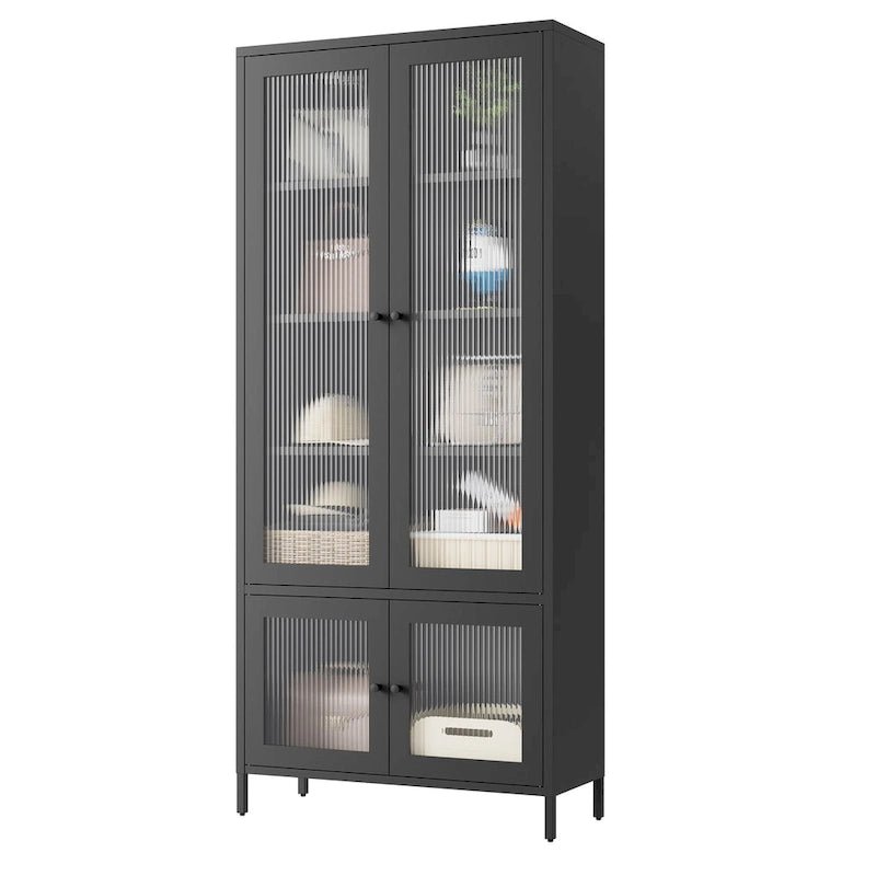 Large Metal Storage Cabinet Display Cabinet with 4 Glass Doors 5 Shelves Side Cabinet Bookcase Freestanding Cabinet