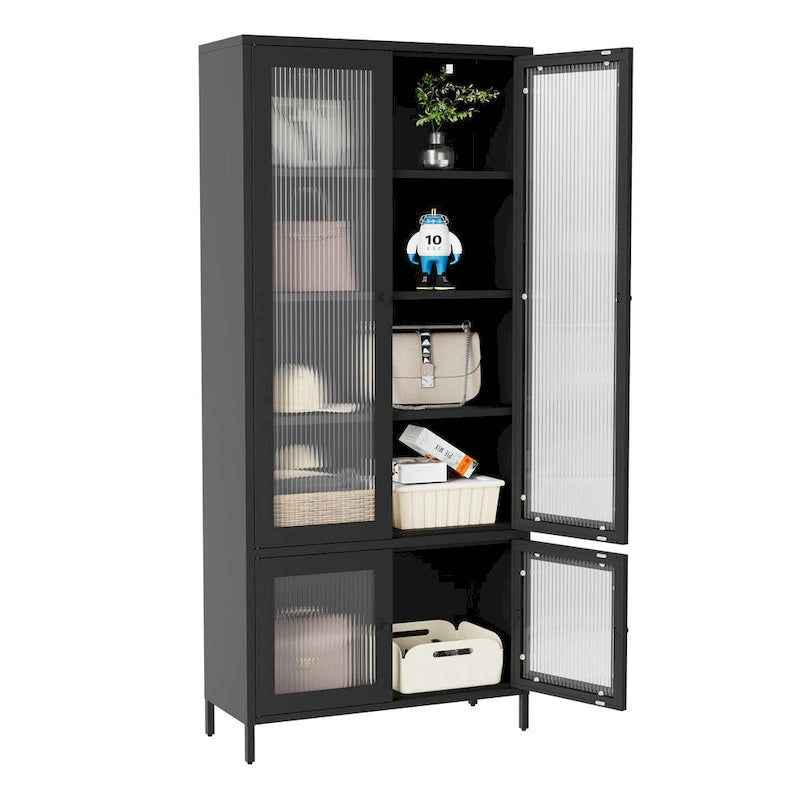 Large Metal Storage Cabinet Display Cabinet with 4 Glass Doors 5 Shelves Side Cabinet Bookcase Freestanding Cabinet