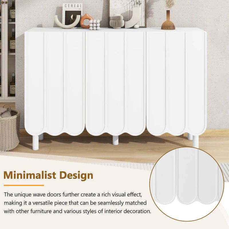 Cream Style Minimalist Shoe Cabinet with 5 Solid Wood Legs, Sideboard Buffet Cabinet with Adjustable Shelves