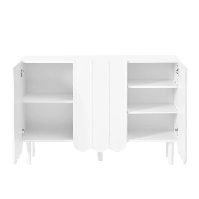 Cream Style Minimalist Shoe Cabinet with 5 Solid Wood Legs, Sideboard Buffet Cabinet with Adjustable Shelves