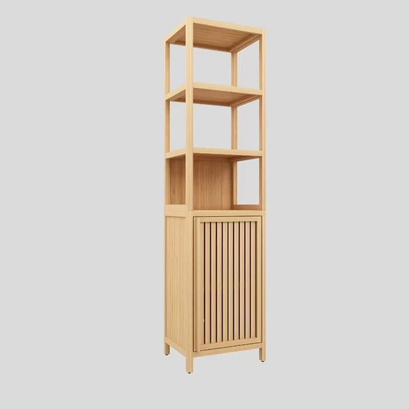 Storage Tall Slim Cabinet with Shutter Door and 3 Tier Shelves, Freestanding Linen Tower Cabinet