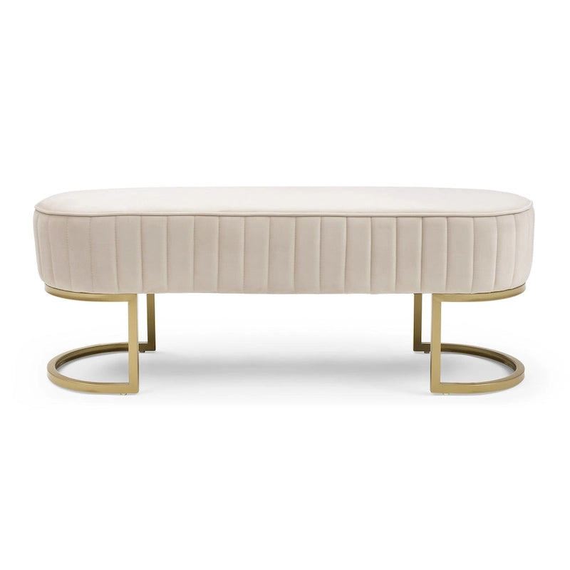 Velvet Oval Upholstered Bench with Golden Metal Legs ,48 Modern Storage Ottoman Bench