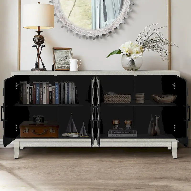 Stronger Vintage Style Buffet Cabinet, Lacquered Accent Storage 4 Door Wooden Cabinets,Thickened Sideboard Storage Cabinet