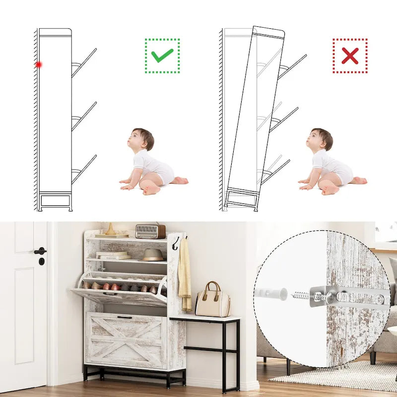 Shoe Cabinet, Entry Home Shoe Cabinet, Entrance Balcony Storage Cabinet, Large Capacity Shoe Rack, White