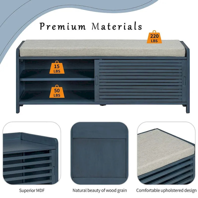 43.30 Solid Wood Storage Bench with Contemporary Distressed Blinds