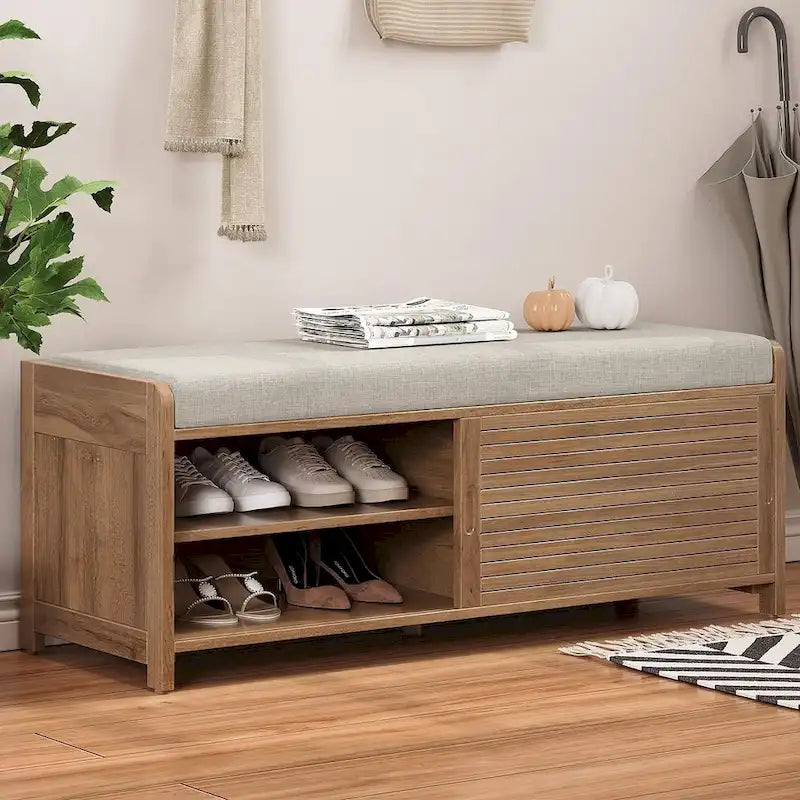 43.30 Solid Wood Storage Bench with Contemporary Distressed Blinds
