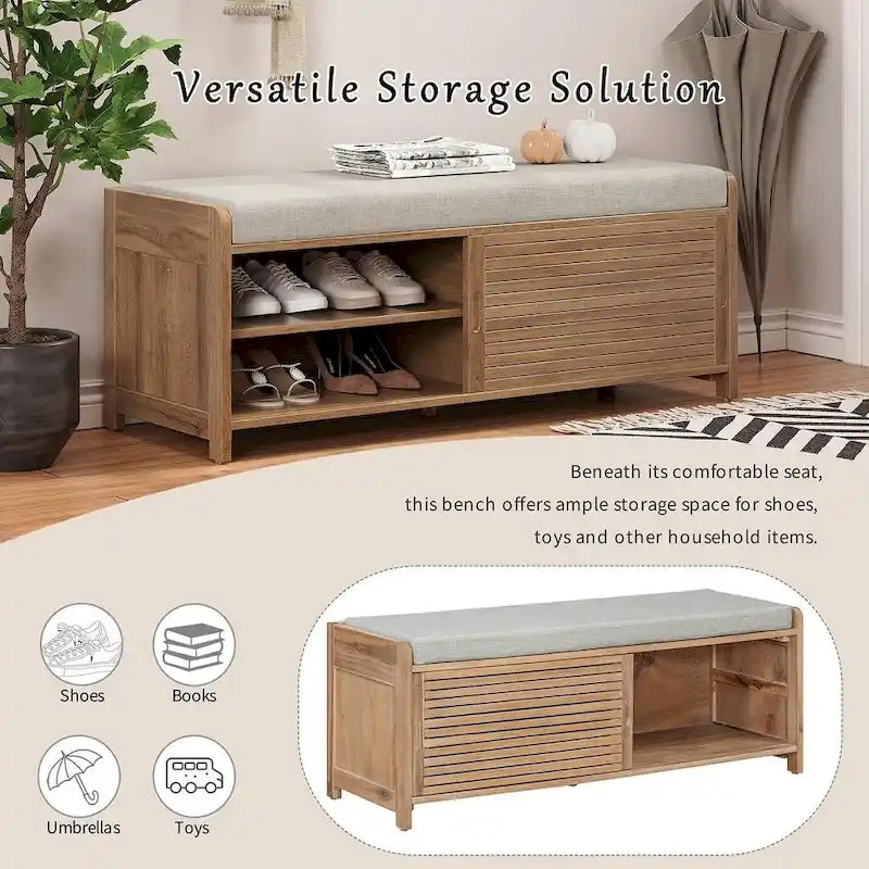 43.30 Solid Wood Storage Bench with Contemporary Distressed Blinds