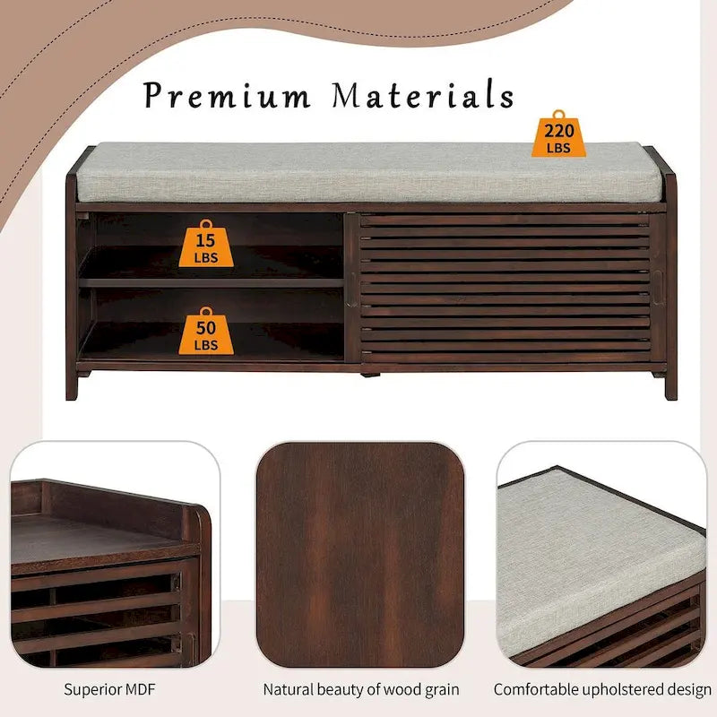 43.30 Solid Wood Storage Bench with Contemporary Distressed Blinds