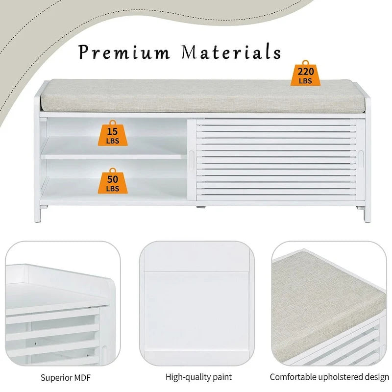 43.30 Solid Wood Storage Bench with Contemporary Distressed Blinds