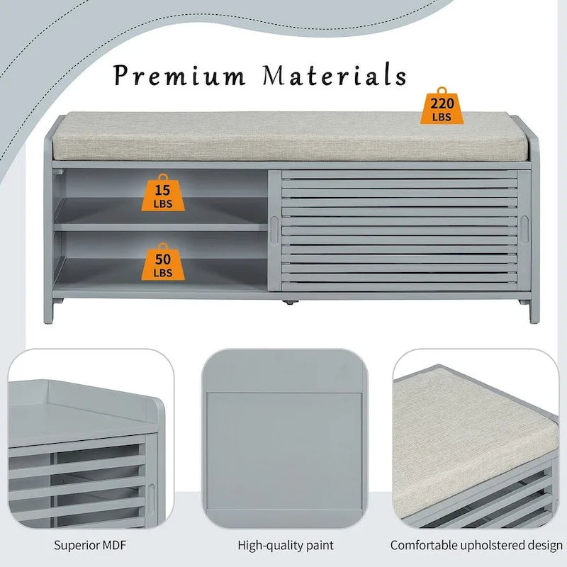 43.30 Solid Wood Storage Bench with Contemporary Distressed Blinds