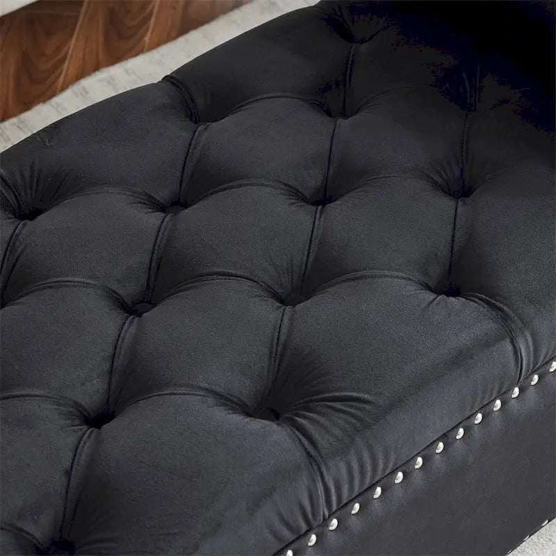 Storage Bench,44.5-Inch Queen Velvet Button Bedside Bench w/Armrests