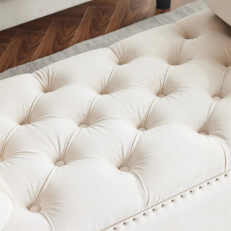 Storage Bench,44.5-Inch Queen Velvet Button Bedside Bench w/Armrests