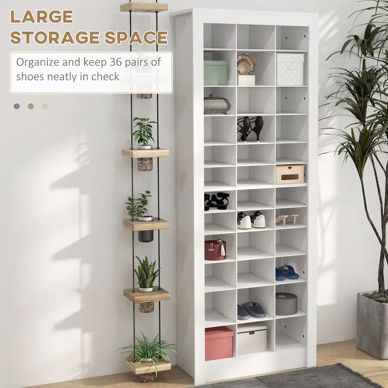 71 Tall Shoe Rack Storage Organizer, Narrow Shoe Cabinet for Entryway with Open Cubes for 36 Pairs, White