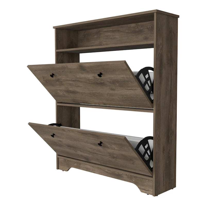 Shoe Rack , One Open Shelf, Two Extendable Cabinets