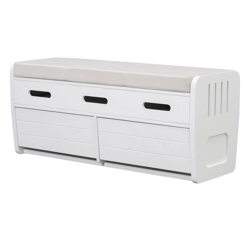 Rustic Storage Bench with 2 Drawers, Hidden Storage Space, and 3 False Drawers at the Top