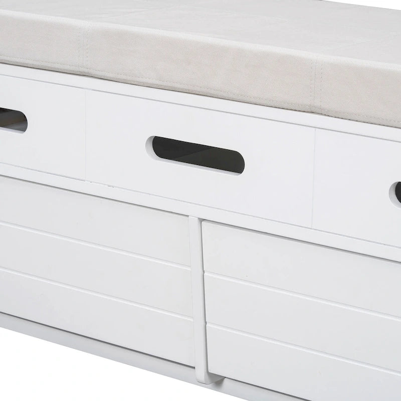 Rustic Storage Bench with 2 Drawers, Hidden Storage Space, and 3 False Drawers at the Top