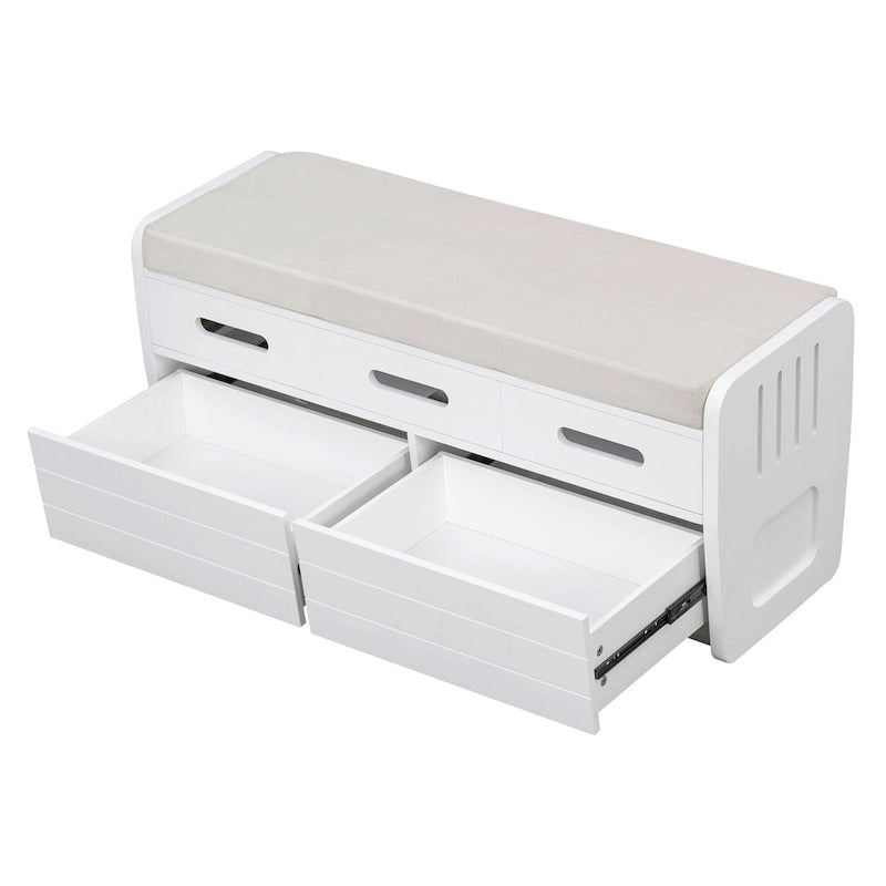 Rustic Storage Bench with 2 Drawers, Hidden Storage Space, and 3 False Drawers at the Top