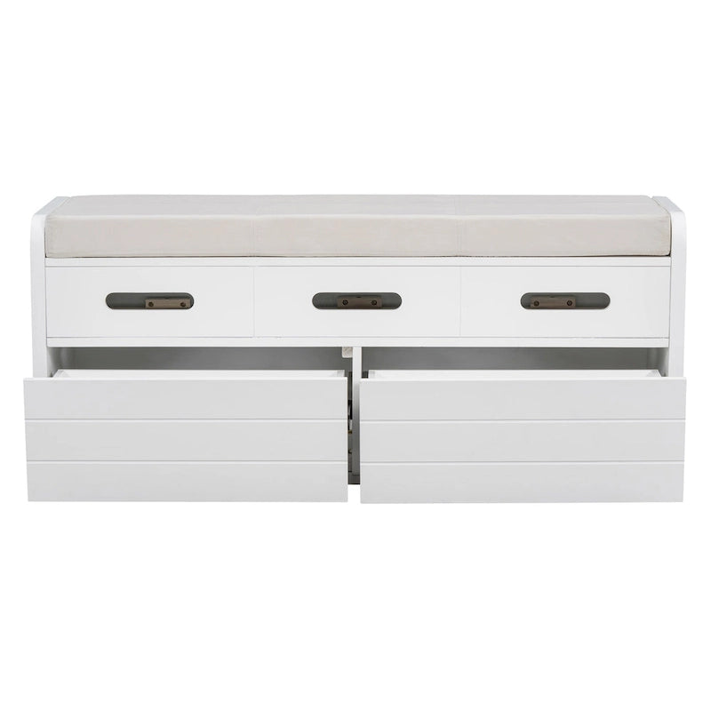 Rustic Storage Bench with 2 Drawers, Hidden Storage Space, and 3 False Drawers at the Top