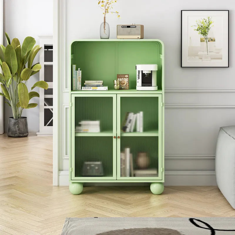 45.28 H Storage Cabinet, Floor Cabinet with Glass Door and Shelves, Freestanding Display Storage Cabinet