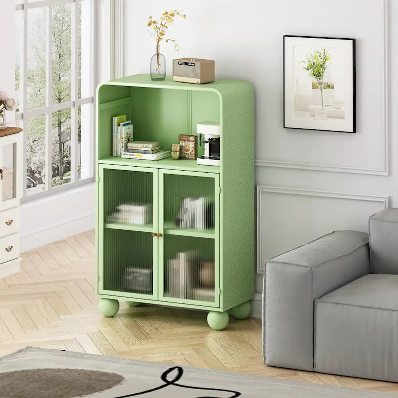 45.28 H Storage Cabinet, Floor Cabinet with Glass Door and Shelves, Freestanding Display Storage Cabinet
