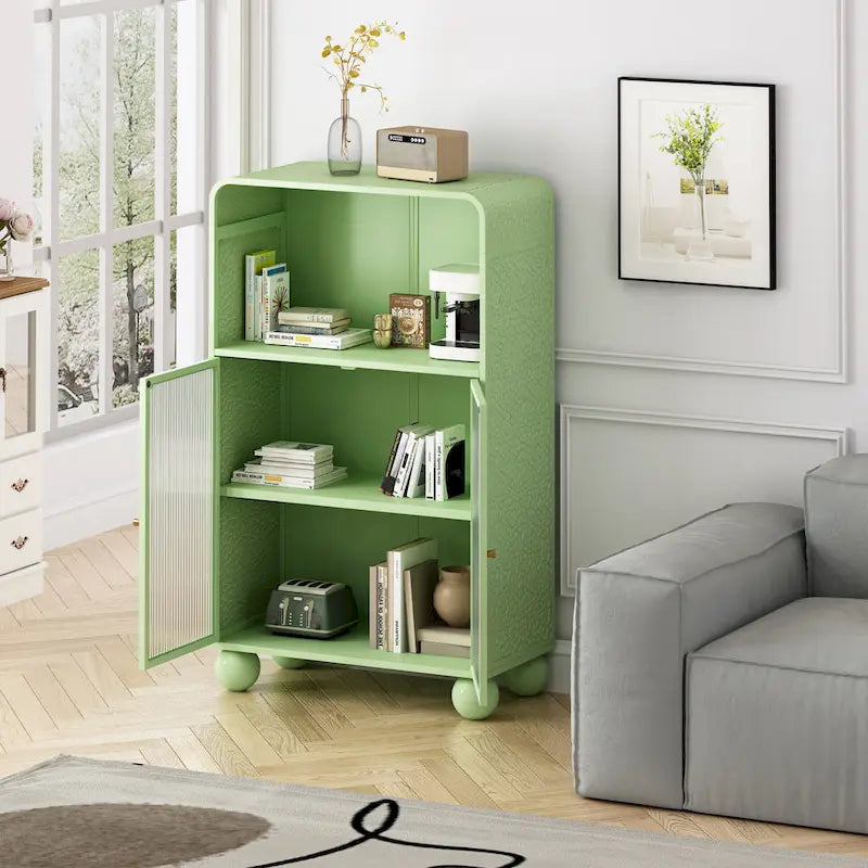 45.28 H Storage Cabinet, Floor Cabinet with Glass Door and Shelves, Freestanding Display Storage Cabinet
