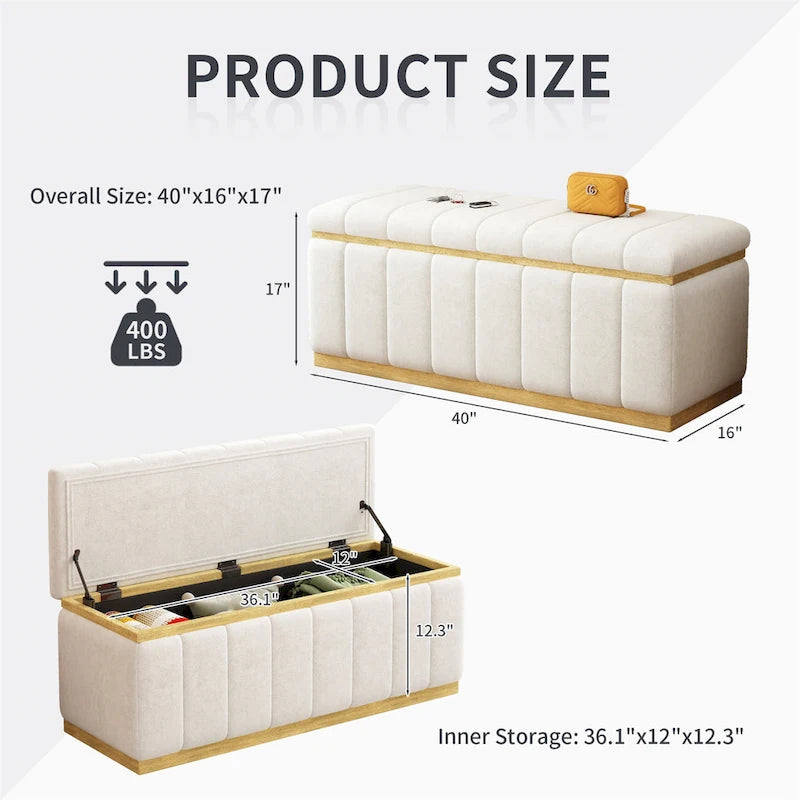 Linen Fabric Upholstered+Solid wood frame Bench