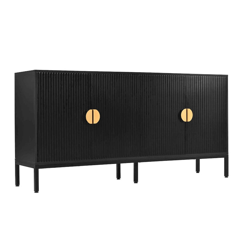 Exquisite Vertical-Striped Four-Door Sideboard with Sturdy Metal Legs and Semi-Circular Handles, for Entryway and Living Room