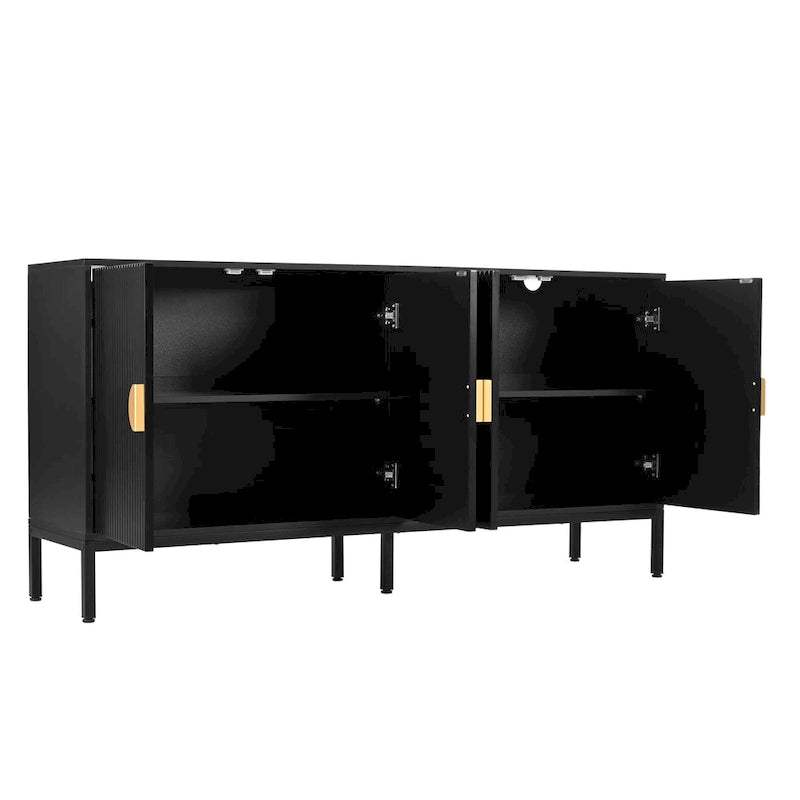 Exquisite Vertical-Striped Four-Door Sideboard with Sturdy Metal Legs and Semi-Circular Handles, for Entryway and Living Room