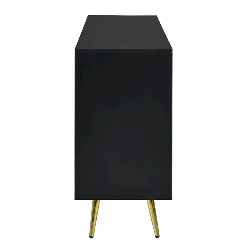 Exquisite Vertical-Striped Four-Door Sideboard with Sturdy Metal Legs and Semi-Circular Handles, for Entryway and Living Room