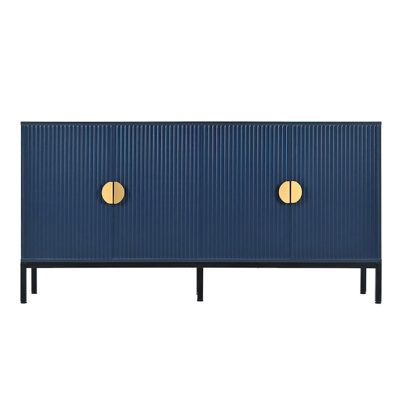 Exquisite Vertical-Striped Four-Door Sideboard with Sturdy Metal Legs and Semi-Circular Handles, for Entryway and Living Room