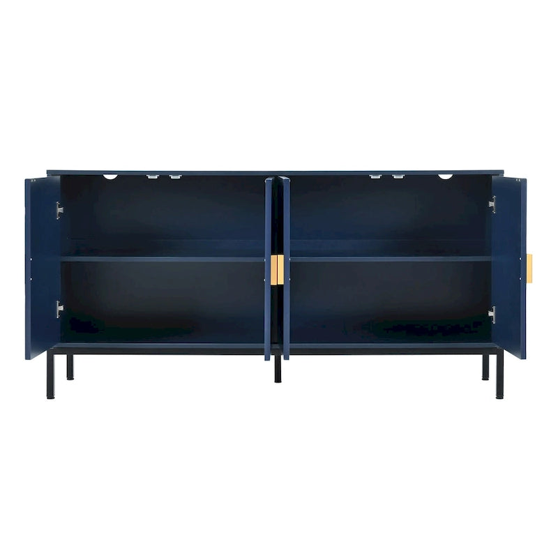 Exquisite Vertical-Striped Four-Door Sideboard with Sturdy Metal Legs and Semi-Circular Handles, for Entryway and Living Room