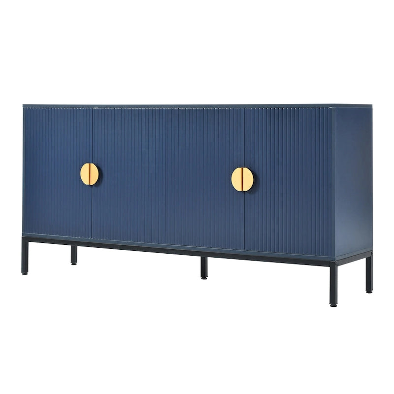 Exquisite Vertical-Striped Four-Door Sideboard with Sturdy Metal Legs and Semi-Circular Handles, for Entryway and Living Room
