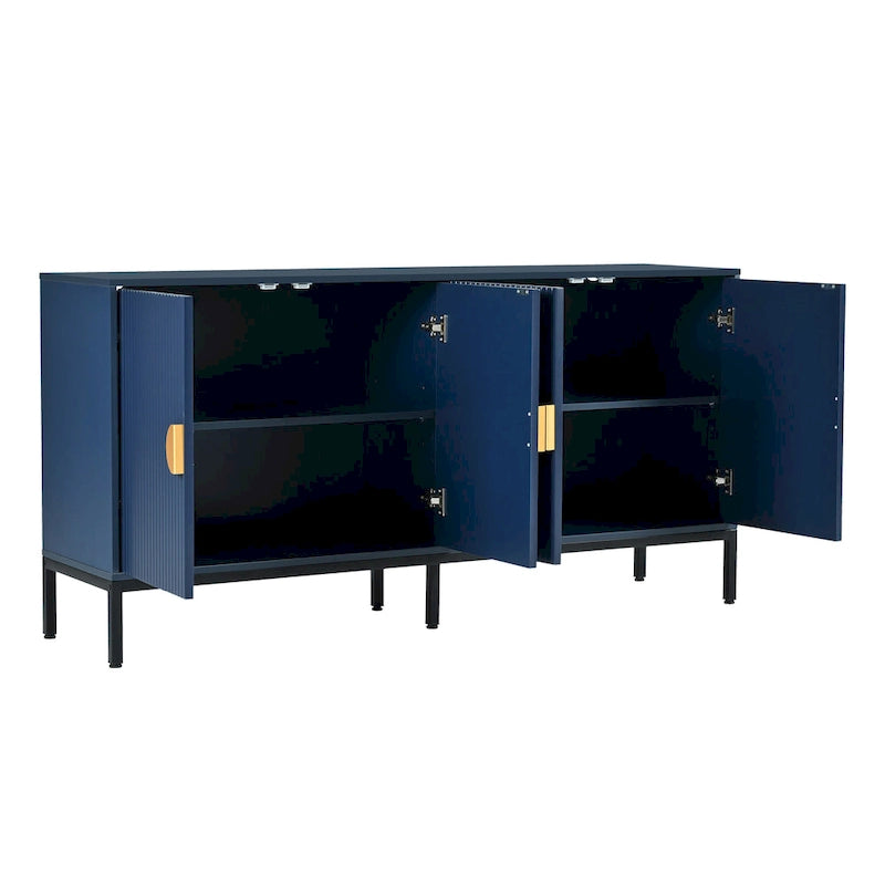 Exquisite Vertical-Striped Four-Door Sideboard with Sturdy Metal Legs and Semi-Circular Handles, for Entryway and Living Room