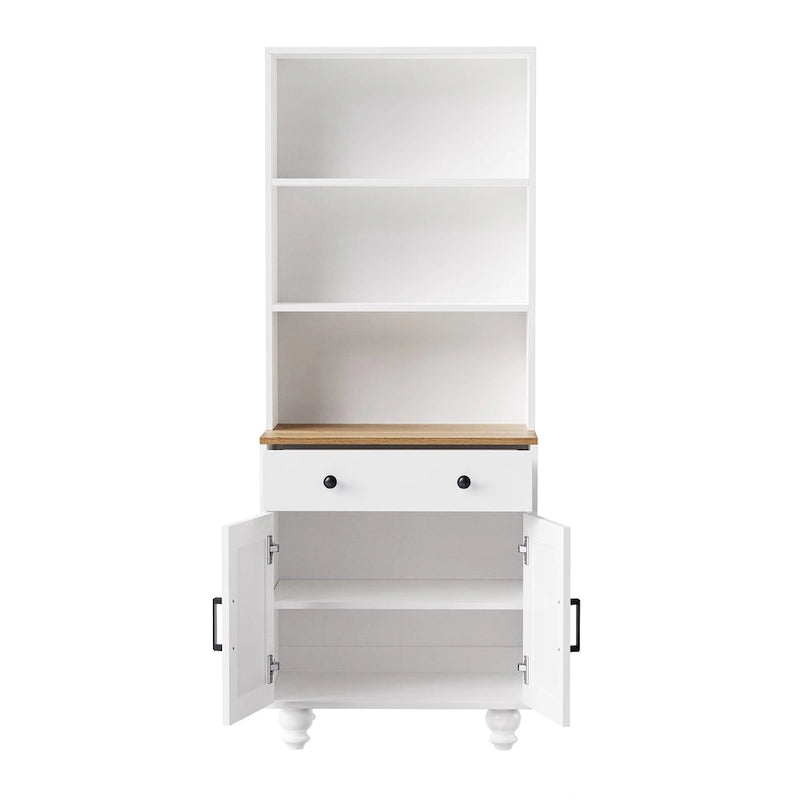 Storage Cabinet with 4 Solid Wood Gourd-Shaped Legs,Kitchen Pantry Cabinet with Adjustable Shelves,5 Tier Bookshelf with Drawer