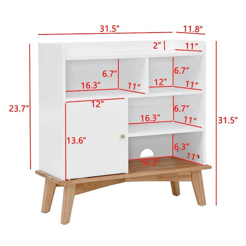 Colorblocking Storage Cabinet with Solid Wood Base & feet,Floor Cabinet for Bedroom Living Room Nursery,Bookcases for Children